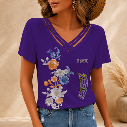 [FAN FAVORITE] NEW CUSTOMIZED NCAA CWS07 LST LSU TIGERS V-NECK SHIRT