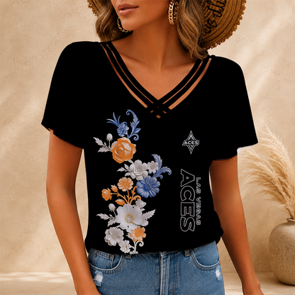 [FAN FAVORITE] NEW CUSTOMIZED WNBA07 LVA LAS VEGAS ACES V-NECK SHIRT
