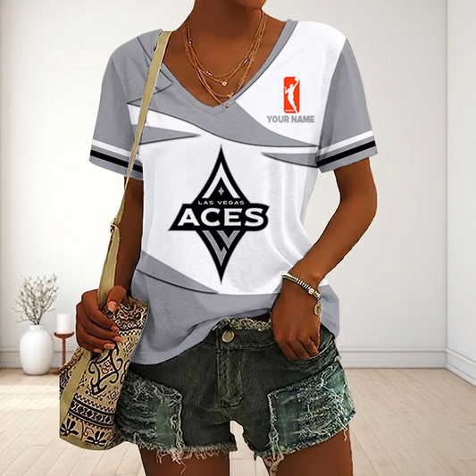ENDING TODAY - NEW CUSTOMIZED WNBA07 LVA LAS VEGAS ACES V-NECK FEMALE SHIRT