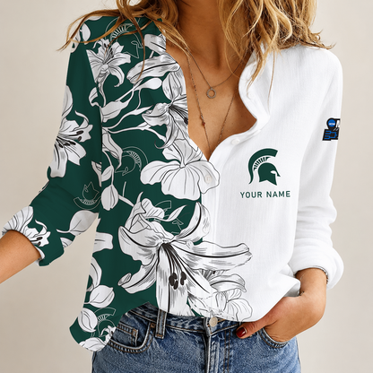 [FAN FAVORITE] NEW CUSTOMIZED NCAA MAM07 MSS MICHIGAN STATE SPARTANS STRAPPY WOMEN CASUAL SHIRT