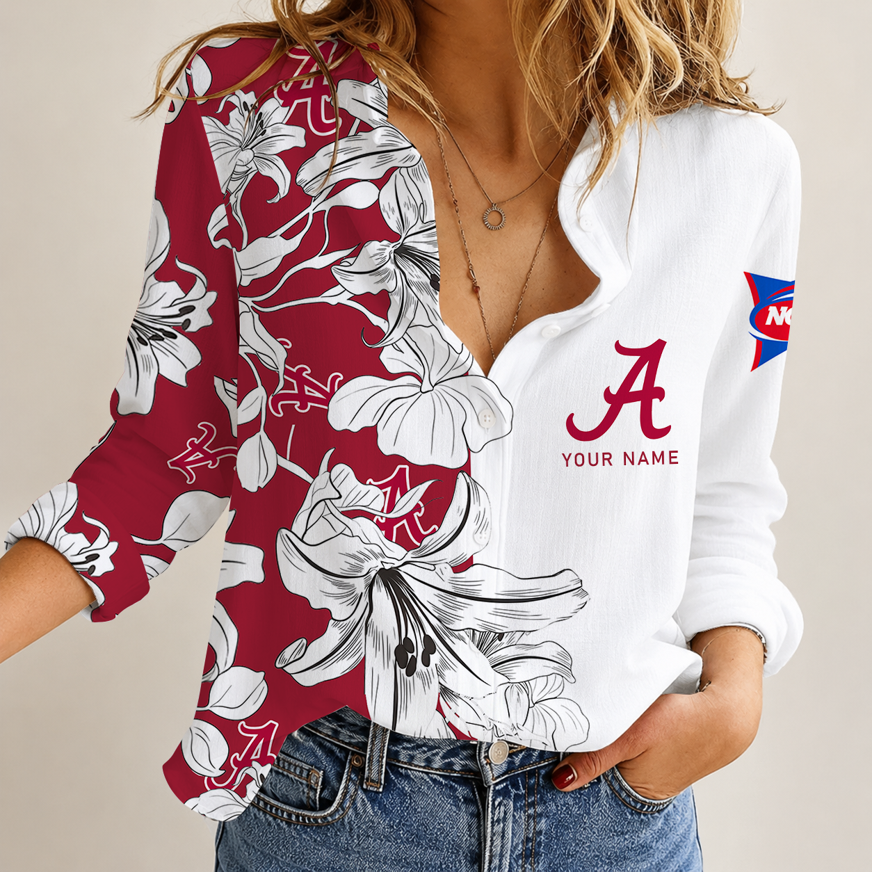 [FAN FAVORITE] NEW CUSTOMIZED NCAA FBS08 ABC ALABAMA CRIMSON TIDE WOMEN CASUAL SHIRT