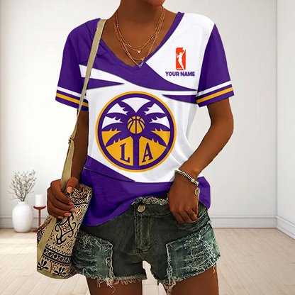 ENDING TODAY - NEW CUSTOMIZED WNBA08 LAS LOS ANGELES SPARKS V-NECK FEMALE SHIRT