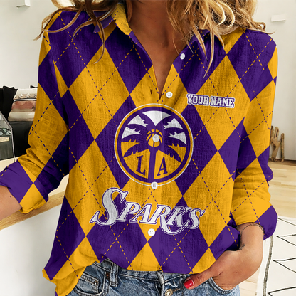 POPULAR NOW - NEW CUSTOMIZED WNBA08 LAS LOS ANGELES SPARKS WOMEN CASUAL SHIRT FOR FAN