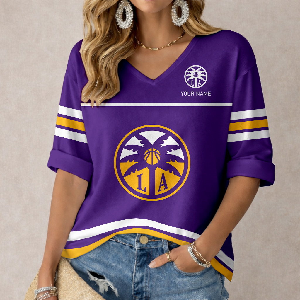 LIMITED EDITION - NEW CUSTOMIZED WNBA08 LAS LA SPARKS  WOMEN'S HEART V-NECK LONG SLEEVE SHIRT