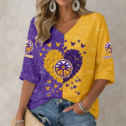 LIMITED EDITION - NEW CUSTOMIZED WNBA08 LAS LA SPARKS  WOMEN'S HEART V-NECK LONG SLEEVE SHIRT