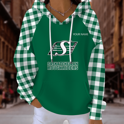 [FAN EXCLUSIVE] NEW CUSTOMIZED CFL08 SSK SASKATCHEWAN ROUGHRIDERS STRAPPY RIBBED HOODIE & SWEATSHIRT