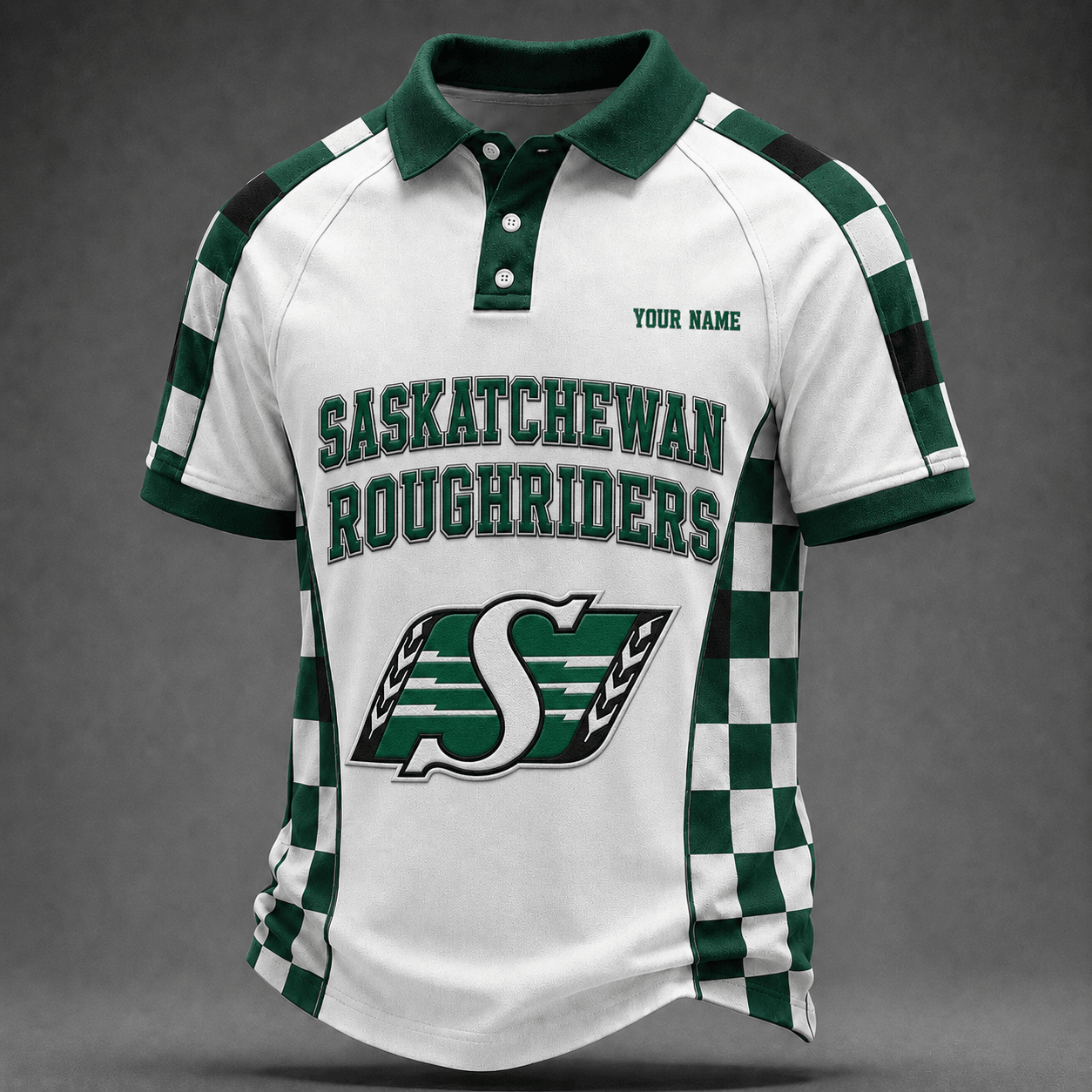 [FAN EXCLUSIVE] NEW CUSTOMIZED CFL08 SSK SASKATCHEWAN ROUGHRIDERS POLO SHIRT