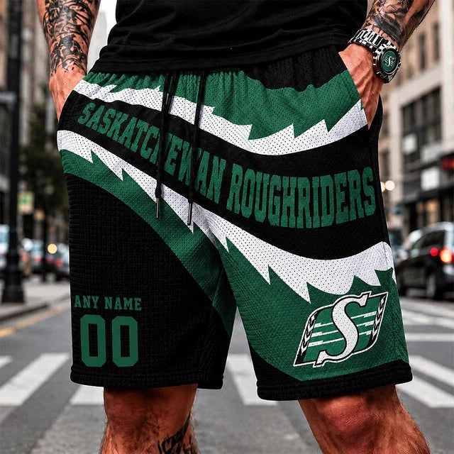 [FAN EXCLUSIVE] NEW CUSTOMIZED CFL08 SSK SASKATCHEWAN ROUGHRIDERS SHORT PANTS