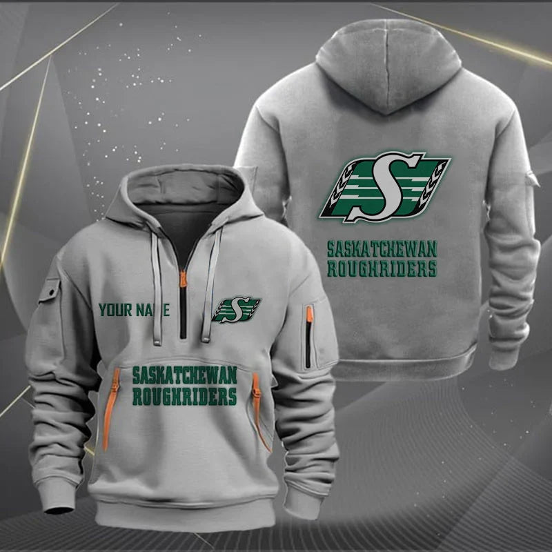 [FAN EXCLUSIVE] NEW CUSTOMIZED CFL08 SSK SASKATCHEWAN ROUGHRIDERS MUTICOLOR QUARTER ZIP HOODIE
