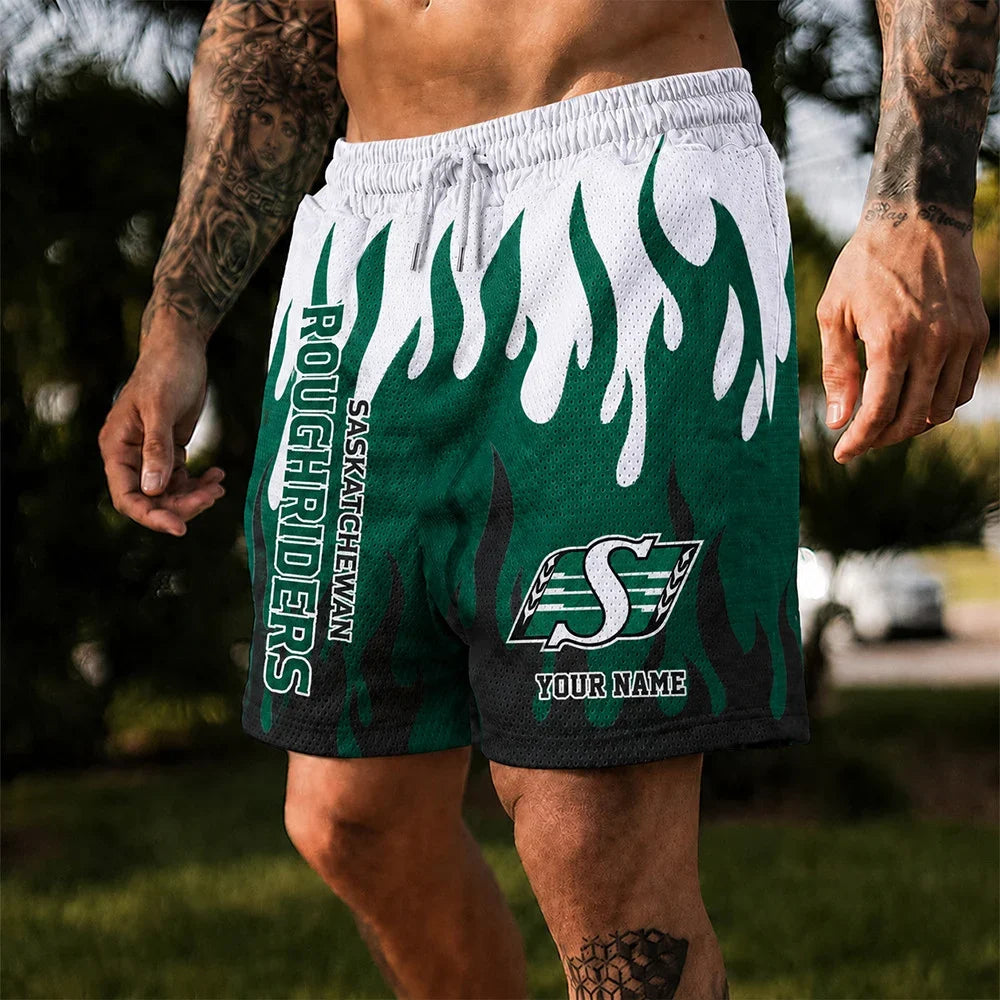 [FAN EXCLUSIVE] NEW CUSTOMIZED CFL08 SSK SASKATCHEWAN ROUGHRIDERS SHORT PANTS