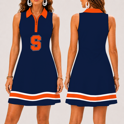 [FAN FAVORITE] NEW CUSTOMIZED NCAA CFH09 SYO SYRACUSE ORANGE WOMEN'S ZIP SLEEVELESS POLO DRESS