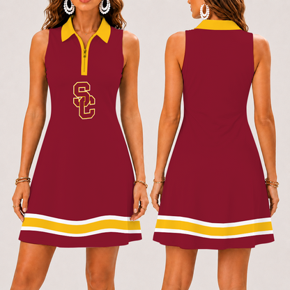 [FAN FAVORITE] NEW CUSTOMIZED NCAA CWS09 USC USC TROJANS WOMEN'S ZIP SLEEVELESS POLO DRESS
