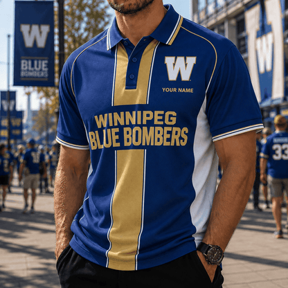 [FAN EXCLUSIVE] NEW CUSTOMIZED CFL09 WPG WINNIPEG BLUE BOMBERS STRAPPY POLO SHIRT