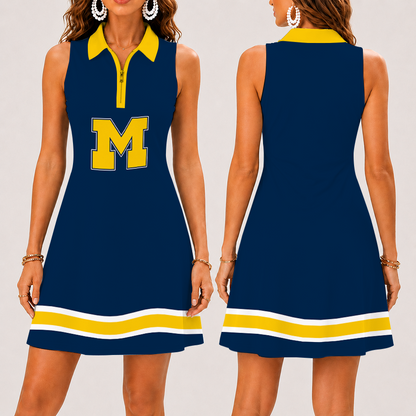 [FAN FAVORITE] NEW CUSTOMIZED NCAA CFH10 MIW MICHIGAN WOLVERINES WOMEN'S ZIP SLEEVELESS POLO DRESS