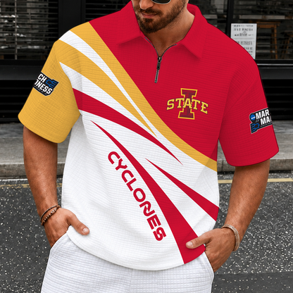 [FAN FAVORITE] NEW CUSTOMIZED NCAA MAM10 ISC IOWA STATE CYCLONES QUARTER-ZIP POLO SHIRT