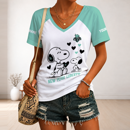 [FAN FAVORITE] NEW CUSTOMIZED WNBA10 NYL NEW YORK LIBERTY V-NECK FEMALE SHIRT