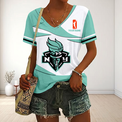 ENDING TODAY - NEW CUSTOMIZED WNBA10 NYL NEW YORK LIBERTY V-NECK FEMALE SHIRT