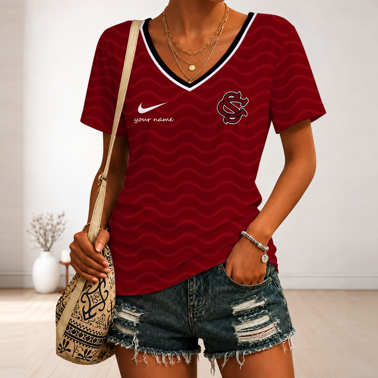 [FAN FAVORITE] NEW CUSTOMIZED NCAA CWS10 SCG SOUTH CAROLINA GAMECOCKS V-NECK FEMALE SHIRT