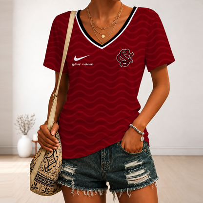 [FAN FAVORITE] NEW CUSTOMIZED NCAA CWS10 SCG SOUTH CAROLINA GAMECOCKS V-NECK FEMALE SHIRT