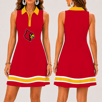 [FAN FAVORITE] NEW CUSTOMIZED NCAA FBS10 ULC LOUISVILLE CARDINALS WOMEN'S ZIP SLEEVELESS POLO DRESS