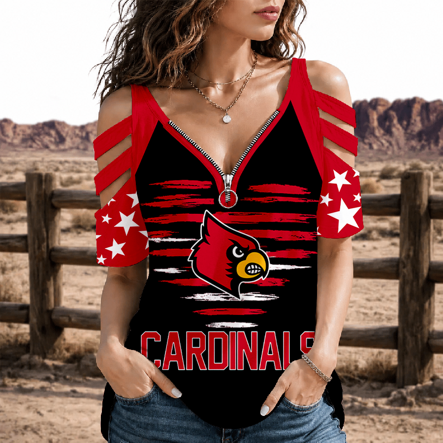 [FAN FAVORITE] NEW CUSTOMIZED NCAA FBS10 ULC LOUISVILLE CARDINALS STRAPPY COLD-SHOULDER TOP