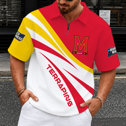 [FAN FAVORITE] NEW CUSTOMIZED NCAA MAM11 MLT MARYLAND TERRAPINS QUARTER-ZIP POLO SHIRT