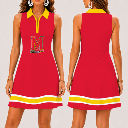 [FAN FAVORITE] NEW CUSTOMIZED NCAA MAM11 MLT MARYLAND TERRAPINS STRAPPY WOMEN'S ZIP SLEEVELESS POLO DRESS