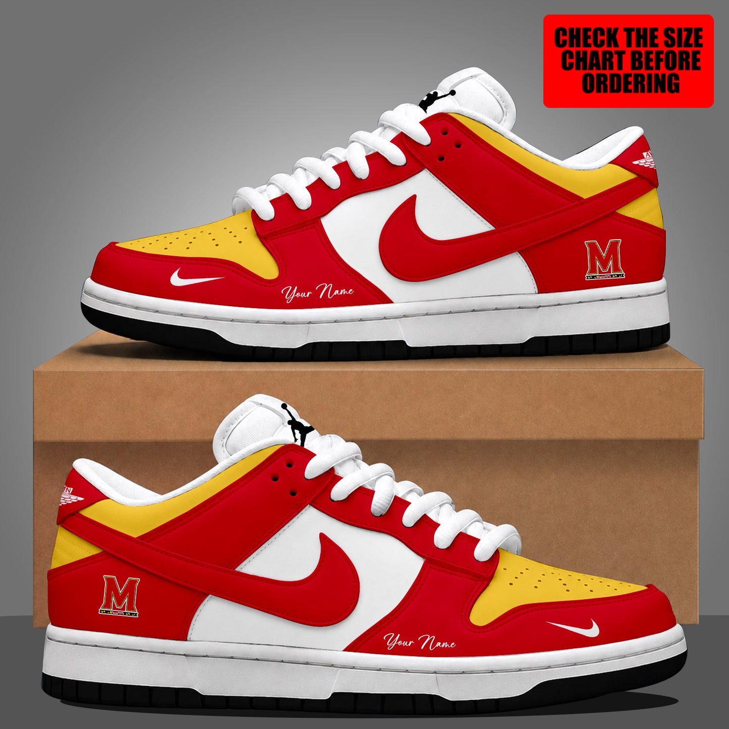 [FAN FAVORITE] NEW CUSTOMIZED NCAA MAM11 MLT MARYLAND TERRAPINS STRAPPY DUNK LOW SHOES