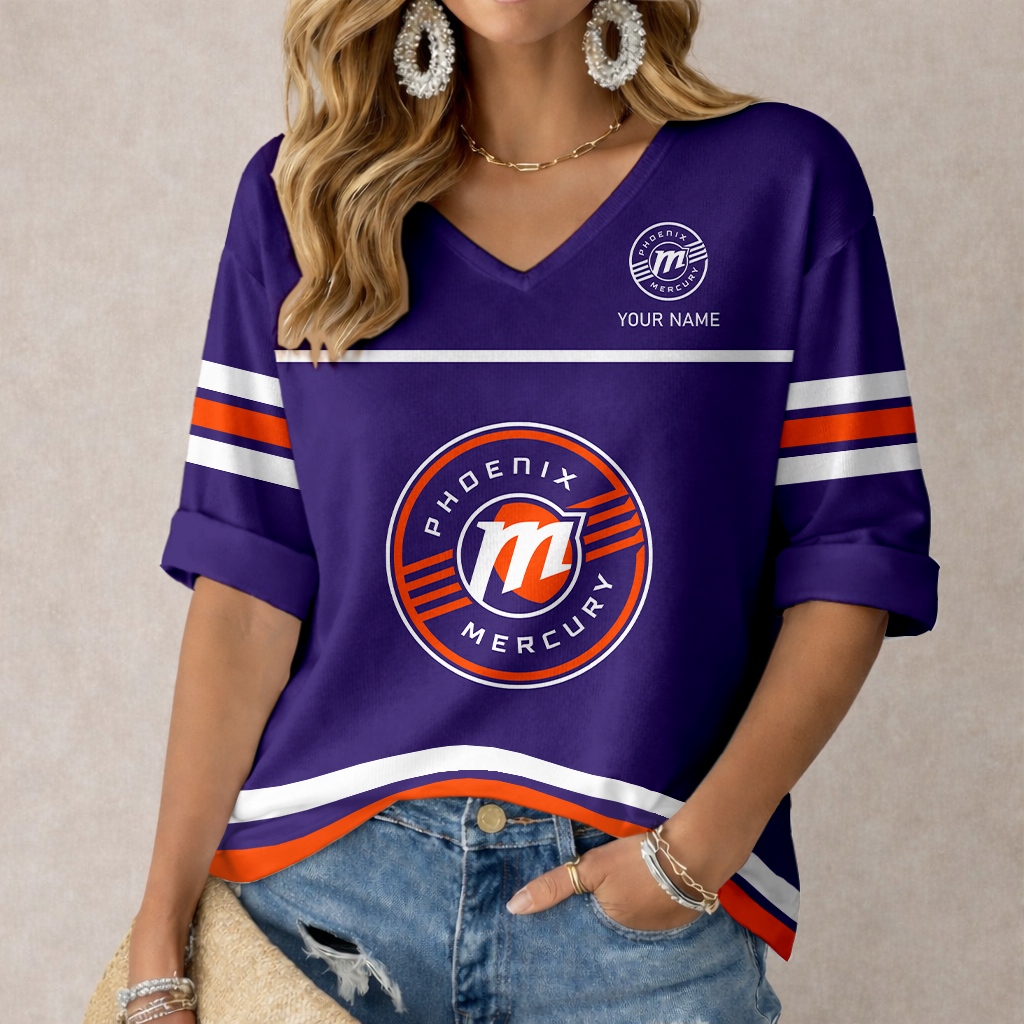 LIMITED EDITION - NEW CUSTOMIZED WNBA11 PNM PH MERCURY  WOMEN'S HEART V-NECK LONG SLEEVE SHIRT