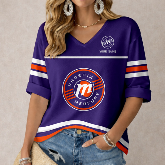 LIMITED EDITION - NEW CUSTOMIZED WNBA11 PNM PH MERCURY  WOMEN'S HEART V-NECK LONG SLEEVE SHIRT