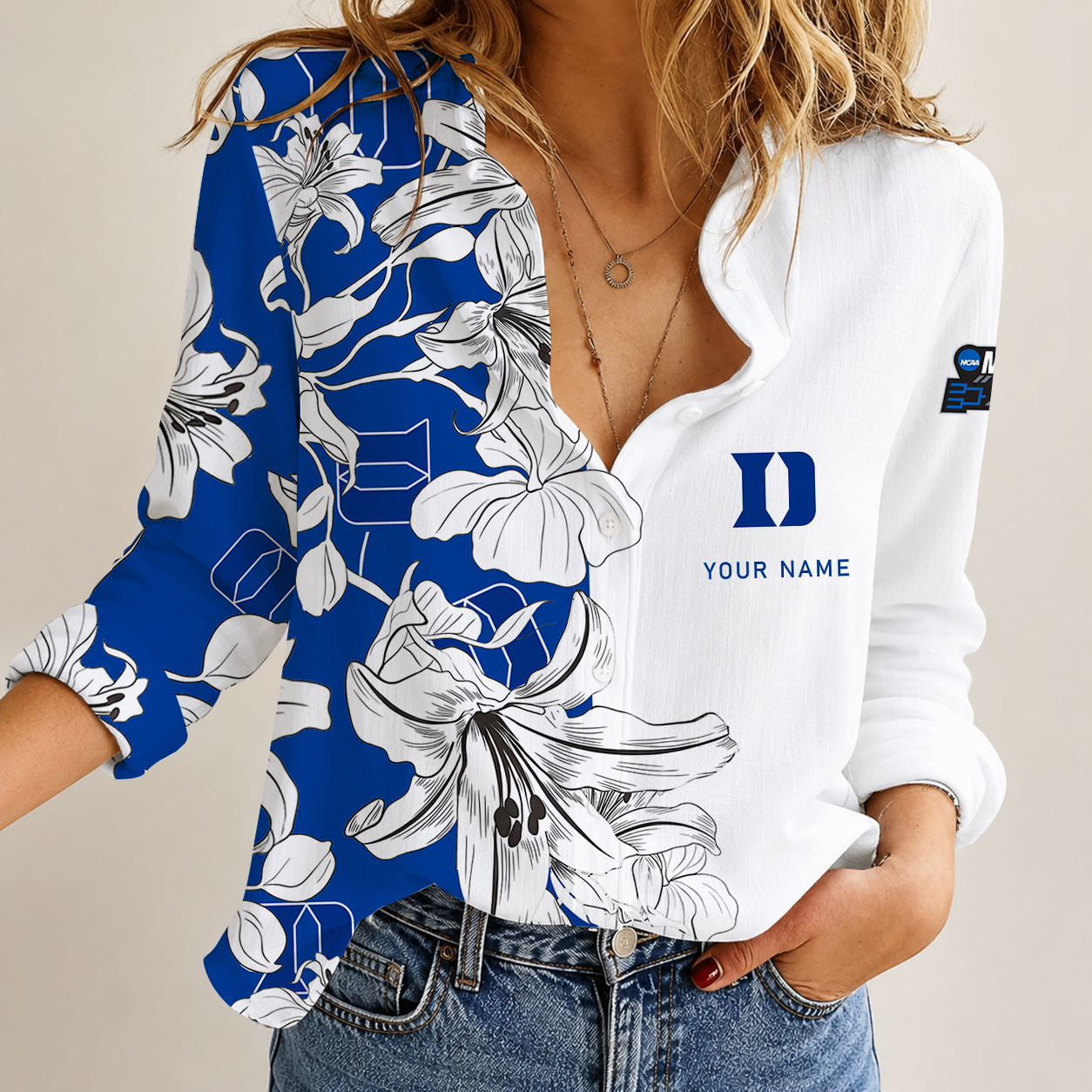 [FAN FAVORITE] NEW CUSTOMIZED NCAA MAM12 DLD DUKE BLUE DEVILS STRAPPY WOMEN CASUAL SHIRT