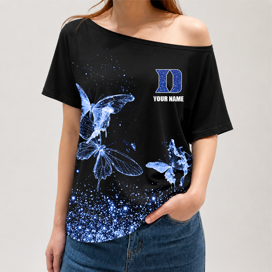 [FAN FAVORITE] NEW CUSTOMIZED NCAA MAM12 DLD DUKE BLUE DEVILS STRAPPY OFF-SHOULDER SHIRT