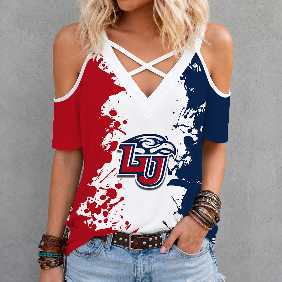 [FAN FAVORITE] NEW CUSTOMIZED NCAA CFH12 LIF LIBERTY FLAMES CRISS CROSS V-NECK TOP