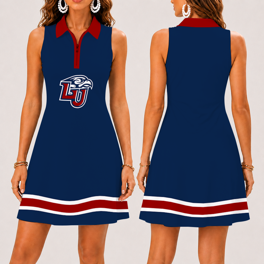 [FAN FAVORITE] NEW CUSTOMIZED NCAA CFH12 LIF LIBERTY FLAMES WOMEN'S ZIP SLEEVELESS POLO DRESS