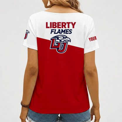 [FAN FAVORITE] NEW CUSTOMIZED NCAA CFH12 LIF LIBERTY FLAMES V-NECK FEMALE SHIRT