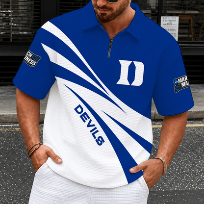 [FAN FAVORITE] NEW CUSTOMIZED NCAA MAM12 DLD DUKE BLUE DEVILS QUARTER-ZIP POLO SHIRT