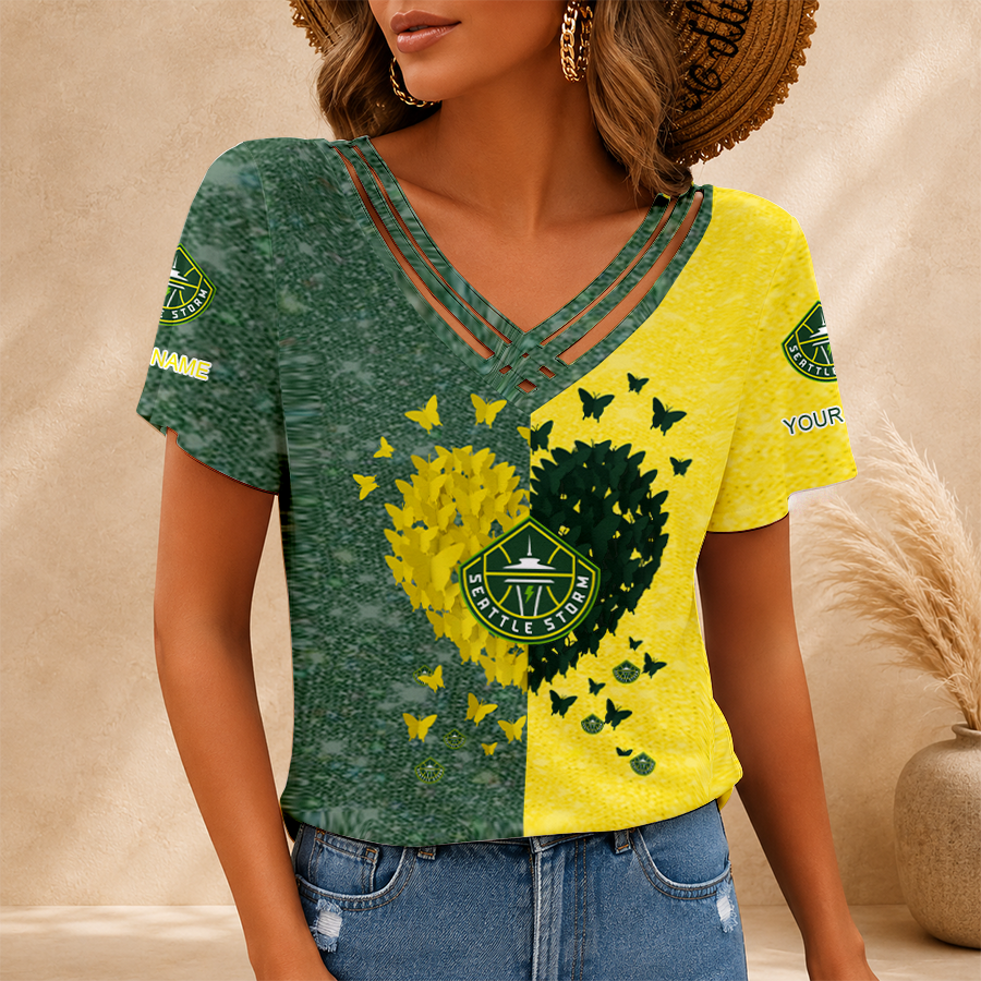 [FAN FAVORITE] NEW CUSTOMIZED WNBA12 STS SEATTLE STORM V-NECK SHIRT