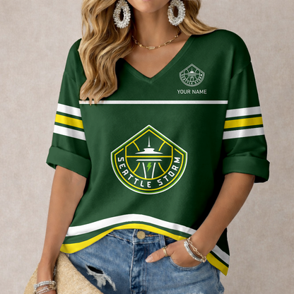 LIMITED EDITION - NEW CUSTOMIZED WNBA12 STS SE STORM  WOMEN'S HEART V-NECK LONG SLEEVE SHIRT