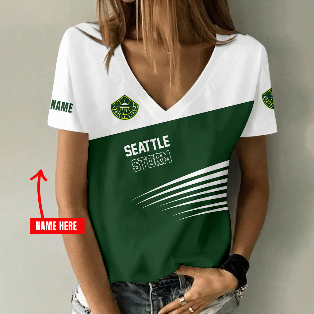 [FAN FAVORITE] NEW CUSTOMIZED WNBA12 STS SEATTLE STORM V-NECK FEMALE SHIRT
