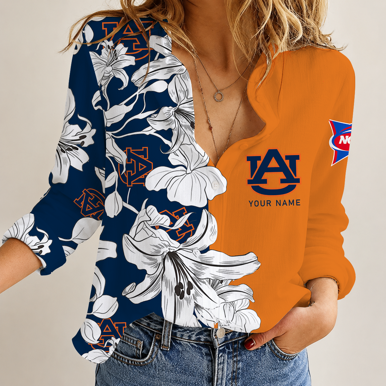[FAN FAVORITE] NEW CUSTOMIZED NCAA FBS13 ABT AUBURN TIGERS WOMEN CASUAL SHIRT
