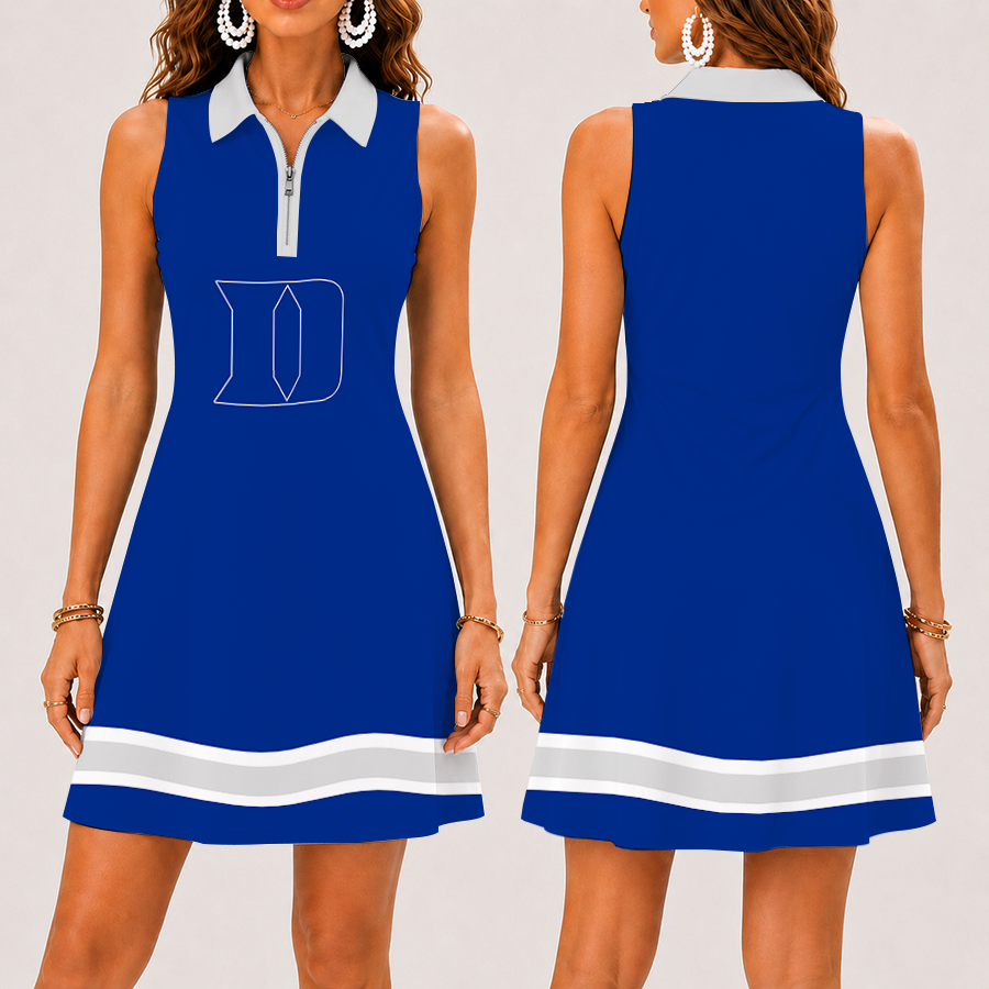 [FAN FAVORITE] NEW CUSTOMIZED NCAA CFH13 DLD DUKE BLUE DEVILS WOMEN'S ZIP SLEEVELESS POLO DRESS