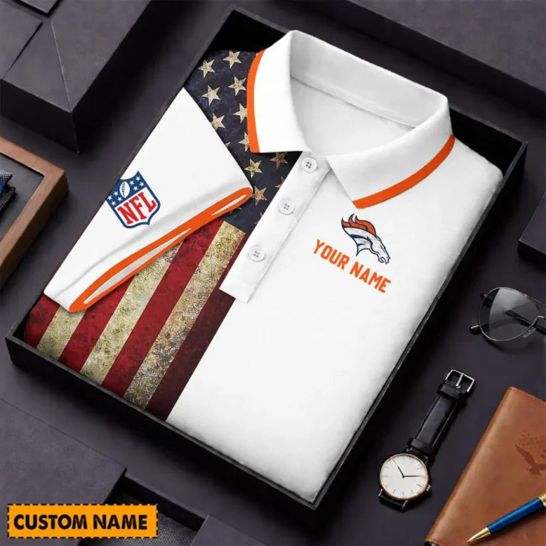[SPECIAL OFFER] NEW CUSTOMIZED NFL13 DVB DENVER BRONCOS US FLAG POLO SHIRT
