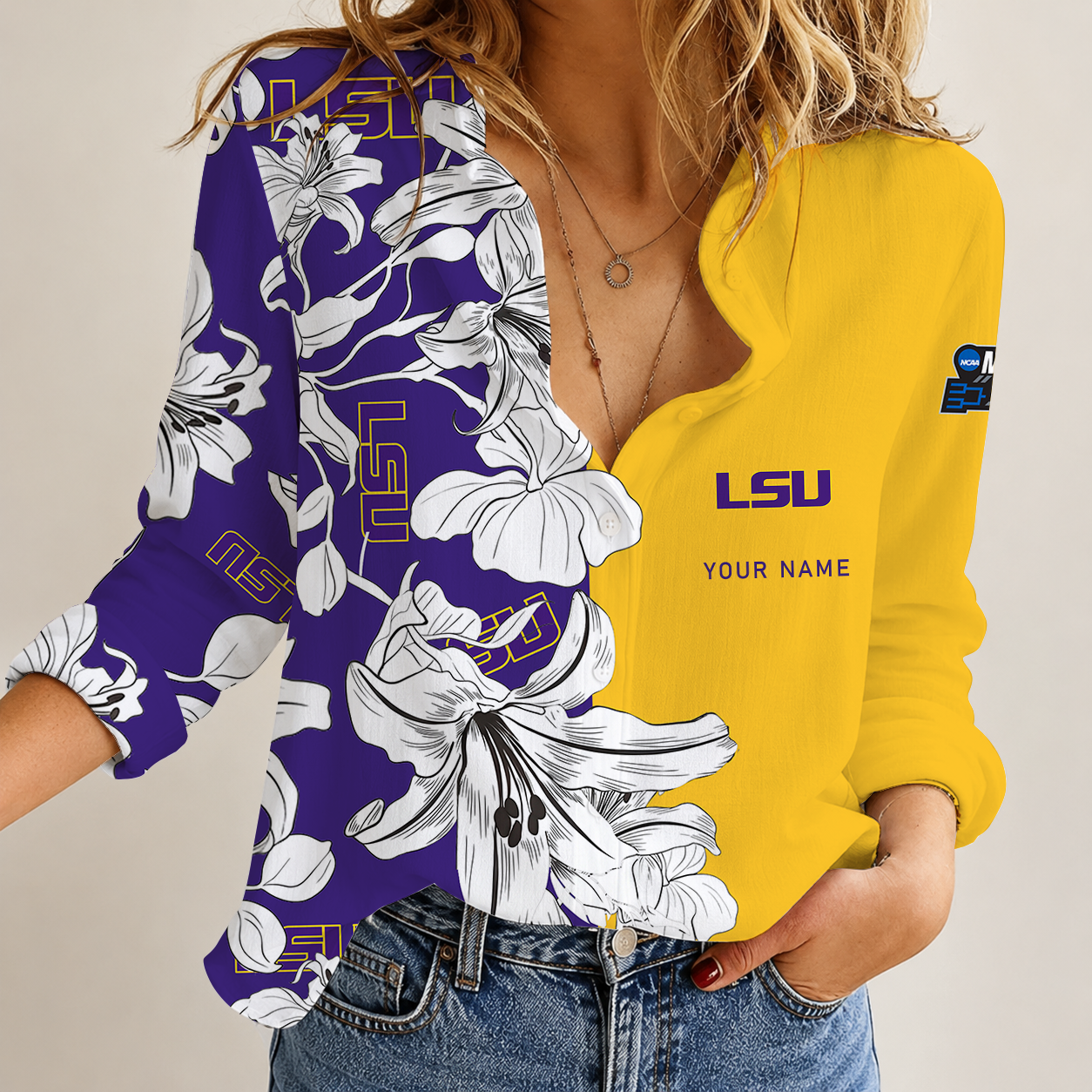 [FAN FAVORITE] NEW CUSTOMIZED NCAA MAM13 LST LSU TIGERS STRAPPY WOMEN CASUAL SHIRT