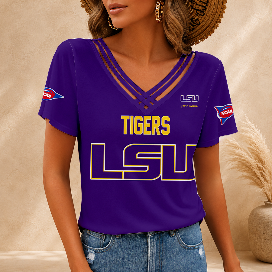[FAN FAVORITE] NEW CUSTOMIZED NCAA MAM13 LST LSU TIGERS V-NECK SHIRT