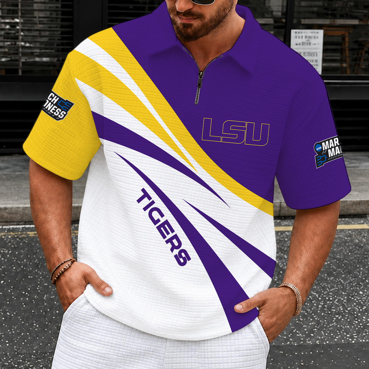 [FAN FAVORITE] NEW CUSTOMIZED NCAA MAM13 LST LSU TIGERS QUARTER-ZIP POLO SHIRT