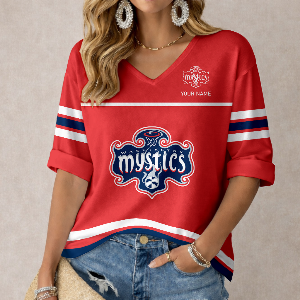 LIMITED EDITION - NEW CUSTOMIZED WNBA13 WSM WA MYSTICS  WOMEN'S HEART V-NECK LONG SLEEVE SHIRT