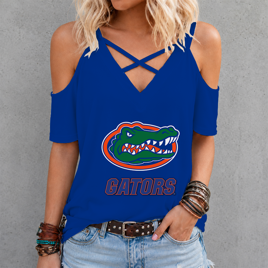 [FAN FAVORITE] NEW CUSTOMIZED NCAA MAM14 FLG FLORIDA GATORS CRISS CROSS V-NECK TOP