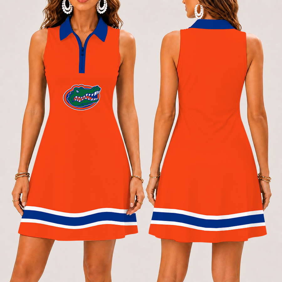 [FAN FAVORITE] NEW CUSTOMIZED NCAA MAM14 FLG FLORIDA GATORS STRAPPY WOMEN'S ZIP SLEEVELESS POLO DRESS