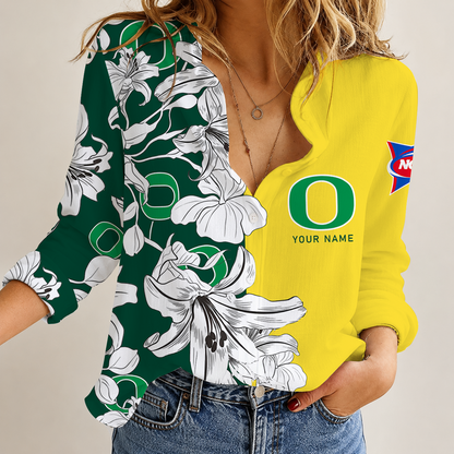 [FAN FAVORITE] NEW CUSTOMIZED NCAA FBS14 OGD OREGON DUCKS WOMEN CASUAL SHIRT