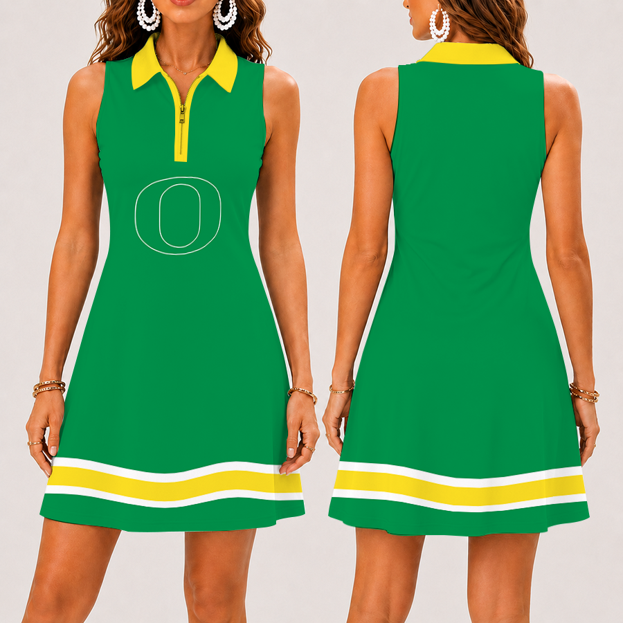 [FAN FAVORITE] NEW CUSTOMIZED NCAA FBS14 OGD OREGON DUCKS WOMEN'S ZIP SLEEVELESS POLO DRESS